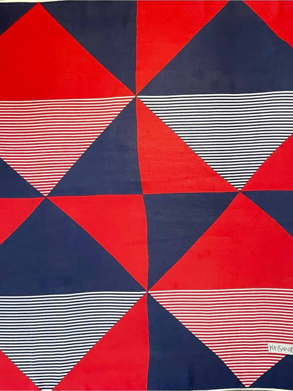 Vintage Yves Saint Laurent Red White Blue Sheer Silk Scarf 30 In Exc Condition